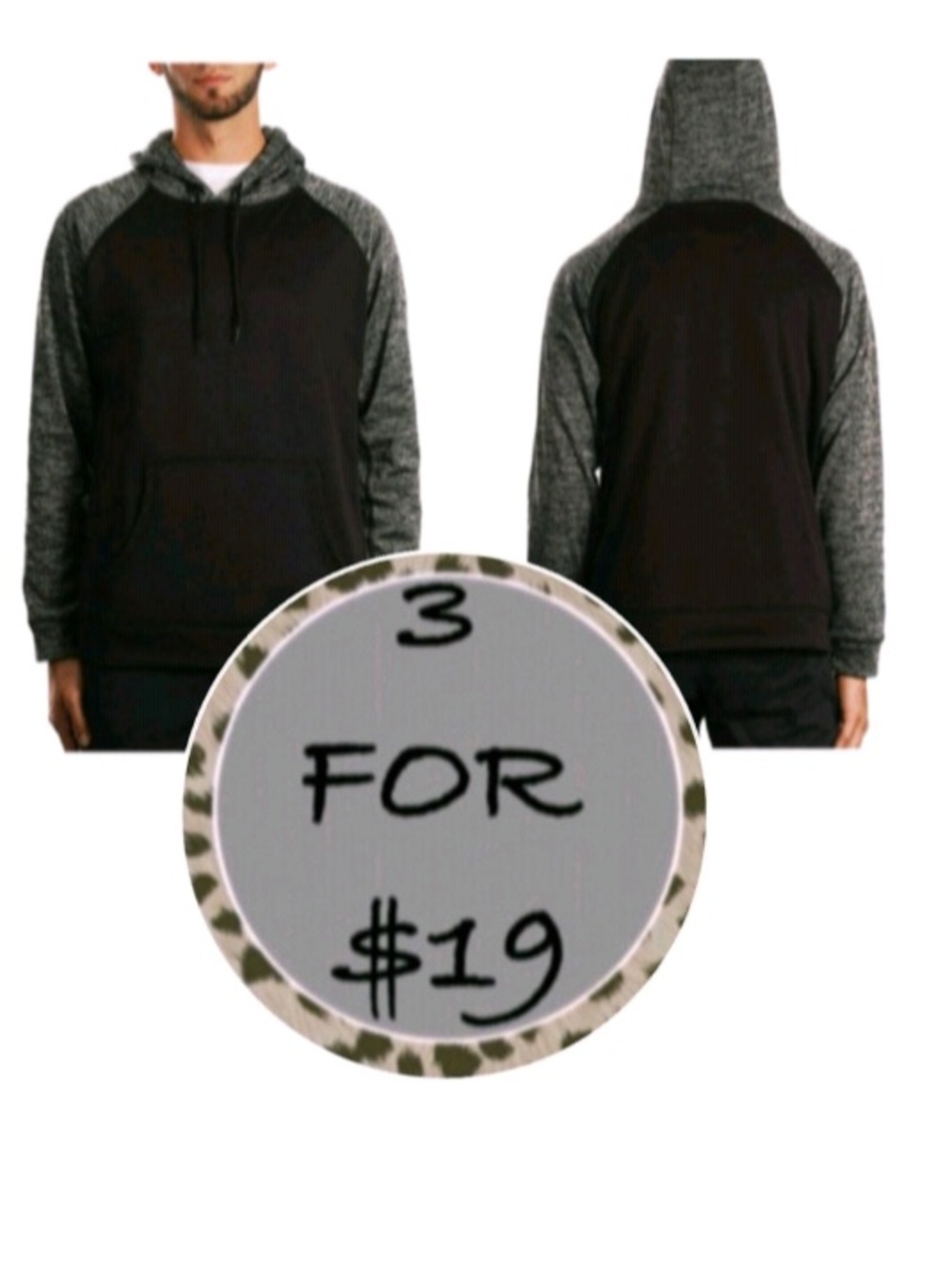 3/$19 Black and gray color block fleece lined long sleeve hoodie sweatshirt